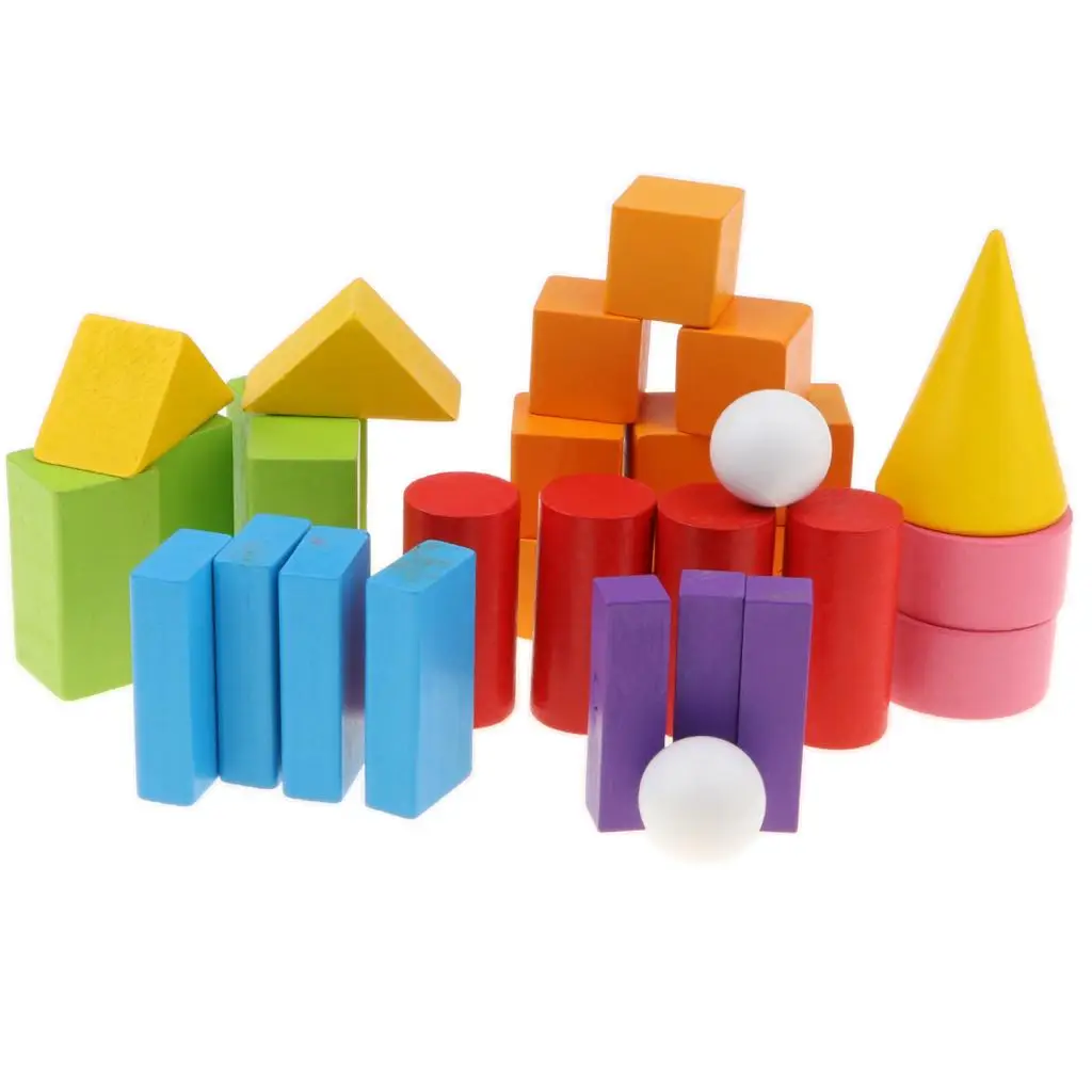 Wooden Geometric Solids Geometry Shape Blocks (Set of 32) Math Learing Toy
