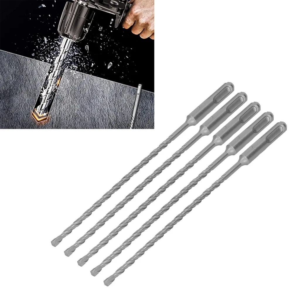 5pcs Carbide Tip Impact Drill Bits Double Flute Spiral Cross-Type Double Thread Rotary Hammer Bit 5mm / 0.2in Diameter