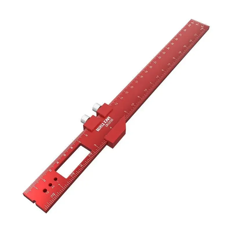 Precision Pocket Ruler T-Type Scribing Ruler Carpenty Square T Track Ruler Inch and Metric Measuring Marking  W/ Slide Stop