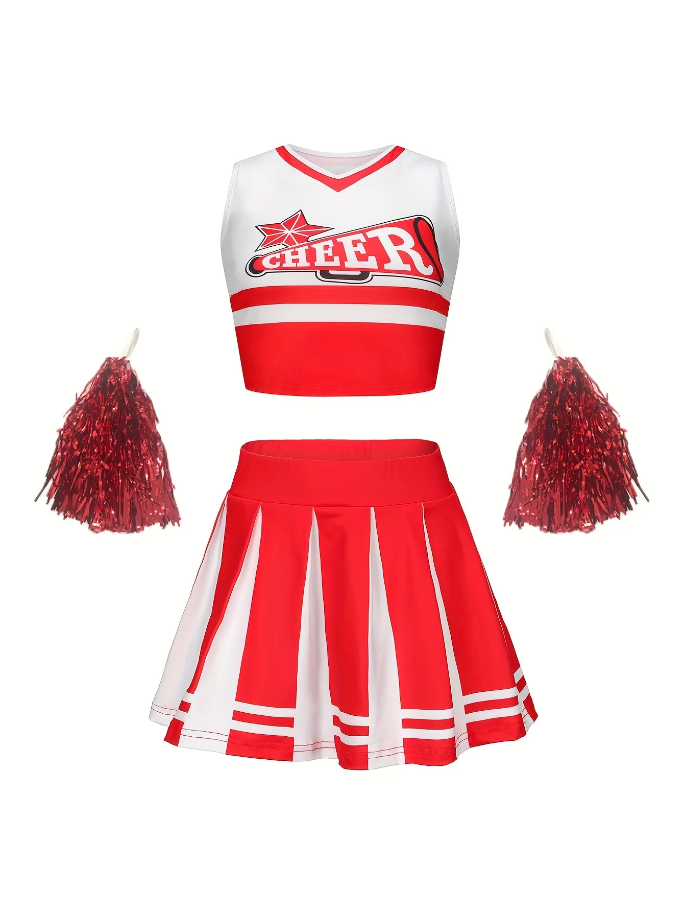 

Girls Cheerleading Athletic Short Skirt Suit Children's Homecoming Season Performance Clothing Costumes Send Pom Poms