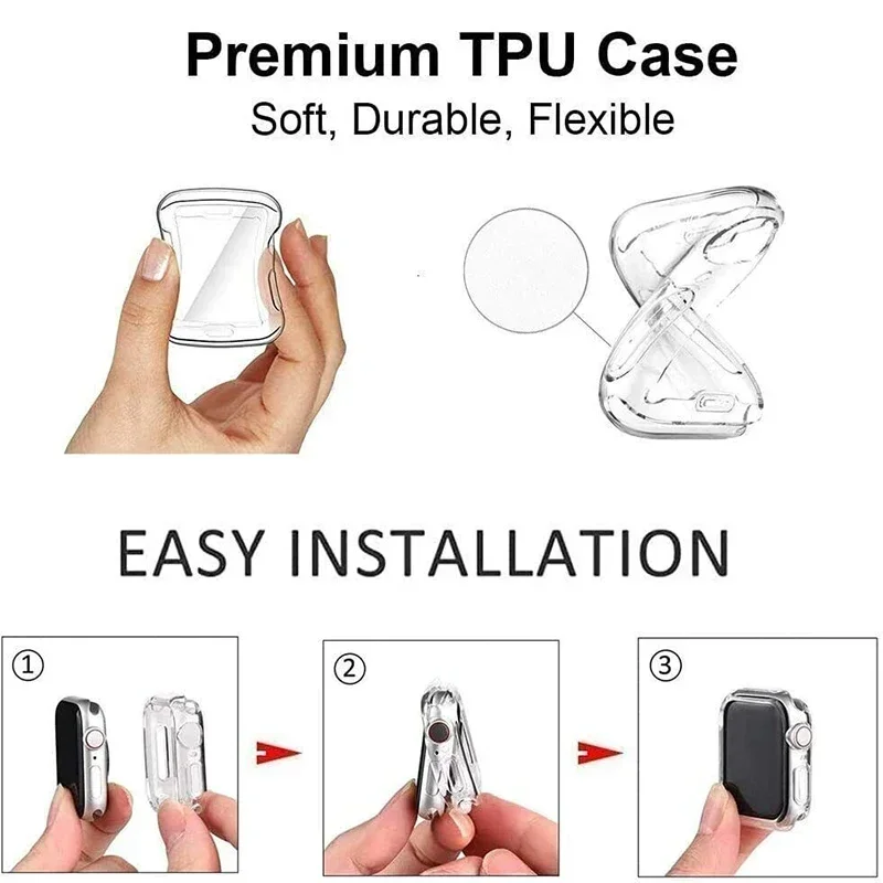 Custodia in TPU per Apple Watch Case 38MM 40MM 41MM 42MM 44MM 45MM copertura protettiva per schermo paraurti completo per iWatch Series 9 8 7 SE 6 4 3