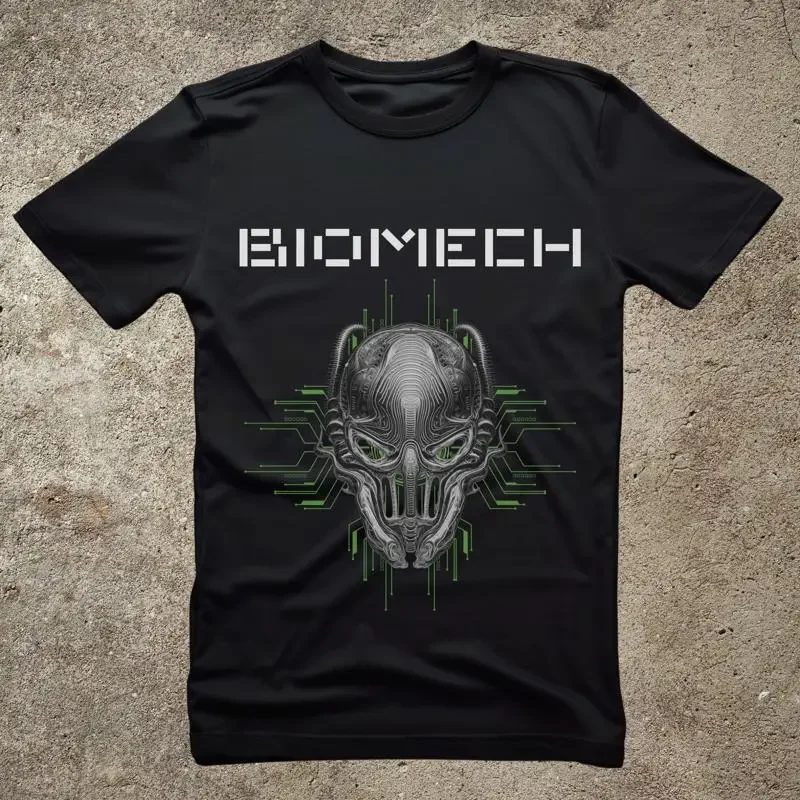 Biomechanoid Print T Shirt Cyborg Top Futuristic Novelty