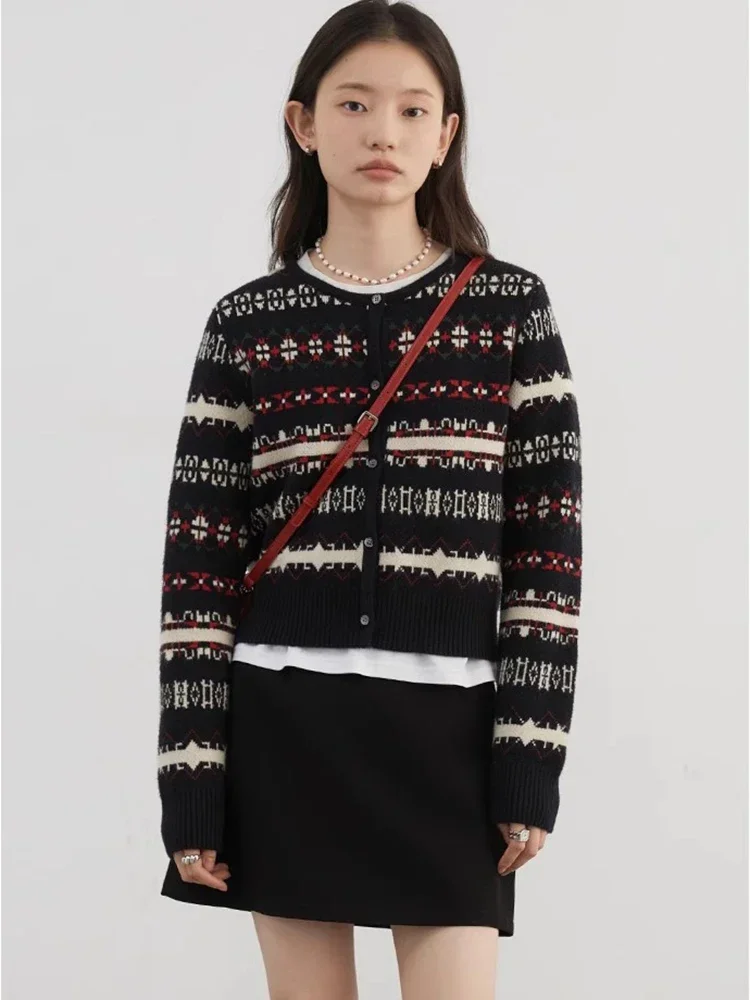 CHIC VEN Women Sweaters Loose Casual Jacquard Striped Knitted Cardigan Women\'s Jumpers With Scarf Autumn Winter 2024