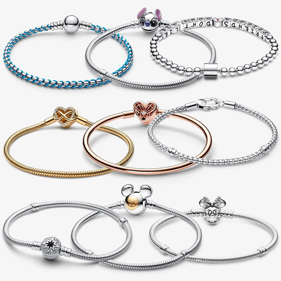 

2026 New 925 Silver Heart shaped T-Buckle ME Chain Link Beaded Pumpkin Car Leather Rope Bracelet DIY Exquisite Charm Jewelry