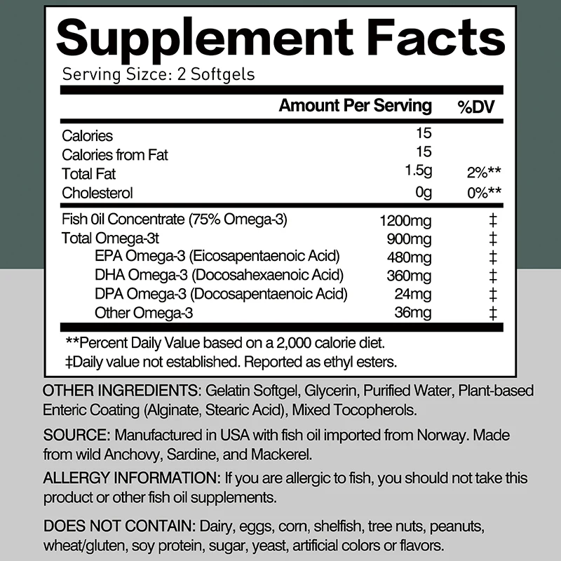 Omega-3 Fish Oil Capsules - Promotes Joint, Eye, Skin Health, Immune Support, Improves Memory and Cognition, Antioxidant