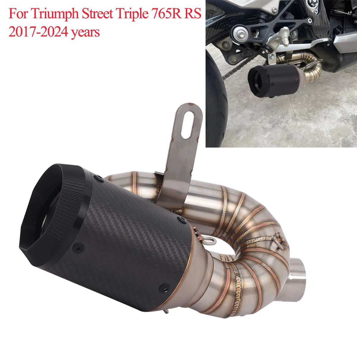 Slip on For Triumph Street Triple 765R RS 2017-2024 Moto Exhaust Escape Modify Muffler Link Mid Pipe 765RS Exhaust System