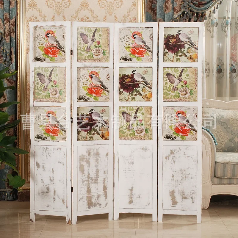Foldable Wooden Room Divider Chinese Style Rotating Partition Screen Mobile Office Privacy Panel Antique Decor