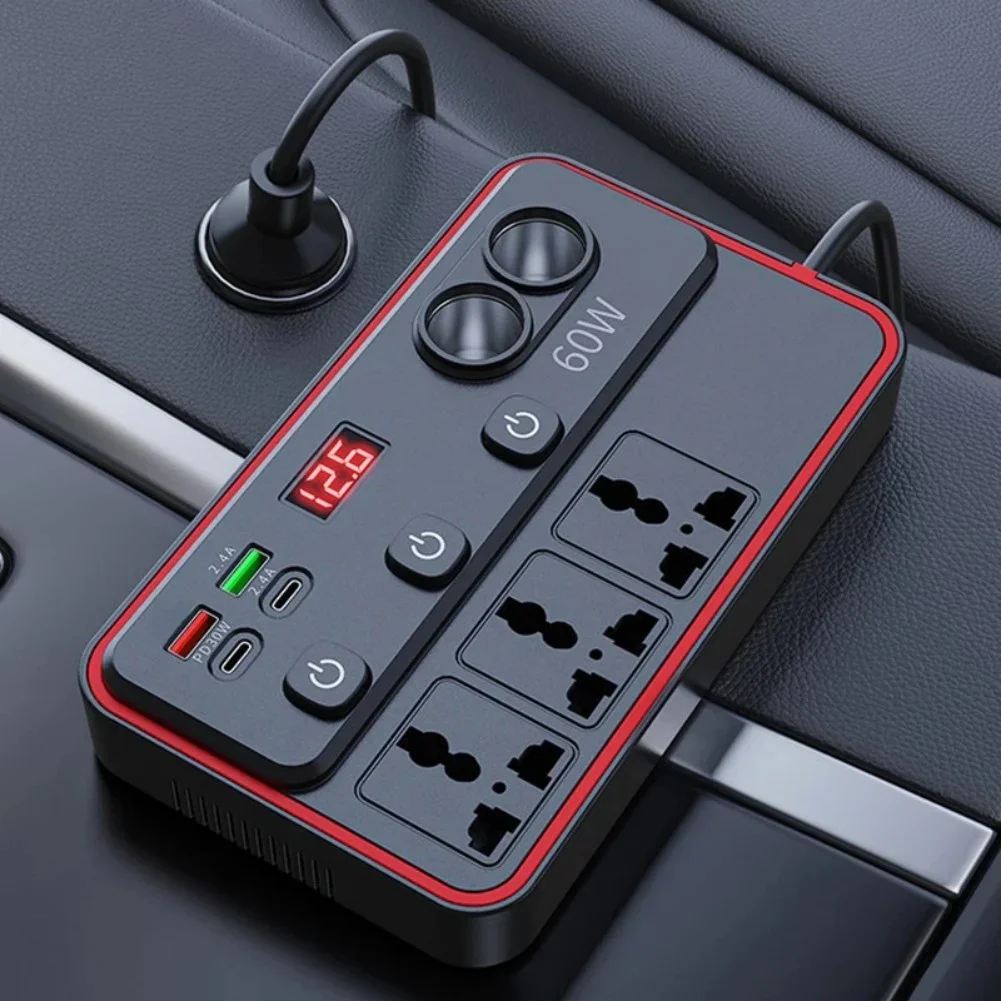 

150W Automotive Inverter DC 12V 24V Input to 220V AC Output with LED Screen 3 AC Sockets 2 USB 2 USB C for Cars Trucks SUVs