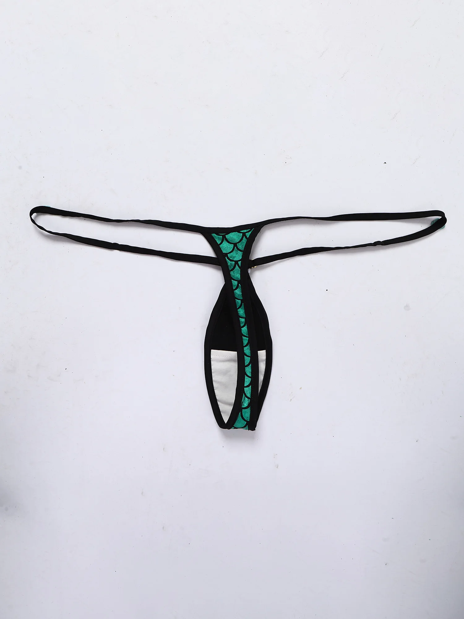 Women Fish Scale Print Metallic Shiny Bikini Briefs Swimwear Low Rise Cutout Thong Beach Pool Sunbathing Swimsuit Nightwear