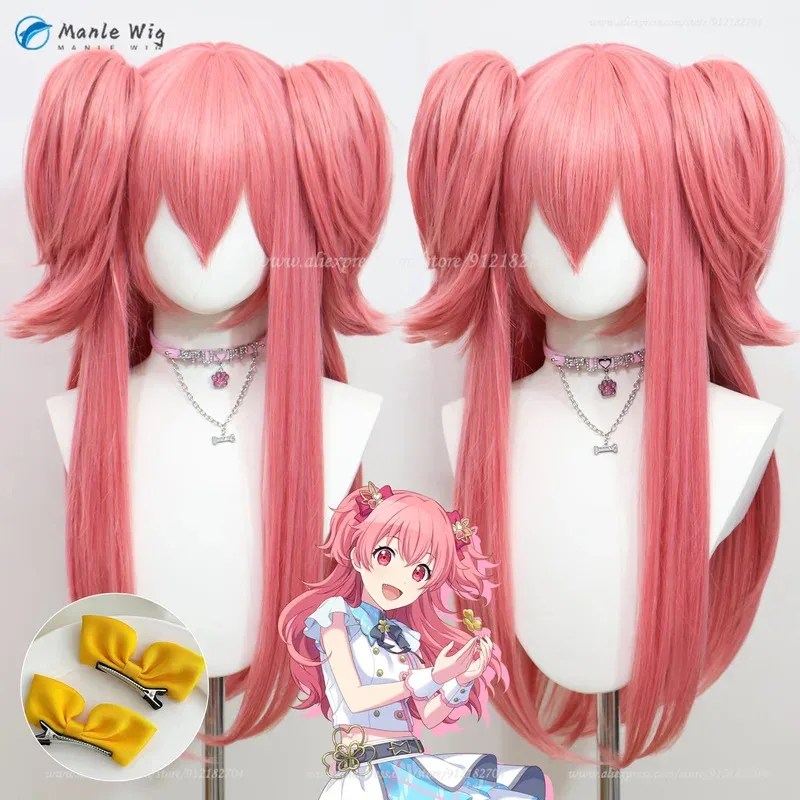 QQ34Anime Momoi Airi 코스프레 핑크 포니테일 내열성 합성 머리 더 점프 + 가발 모자