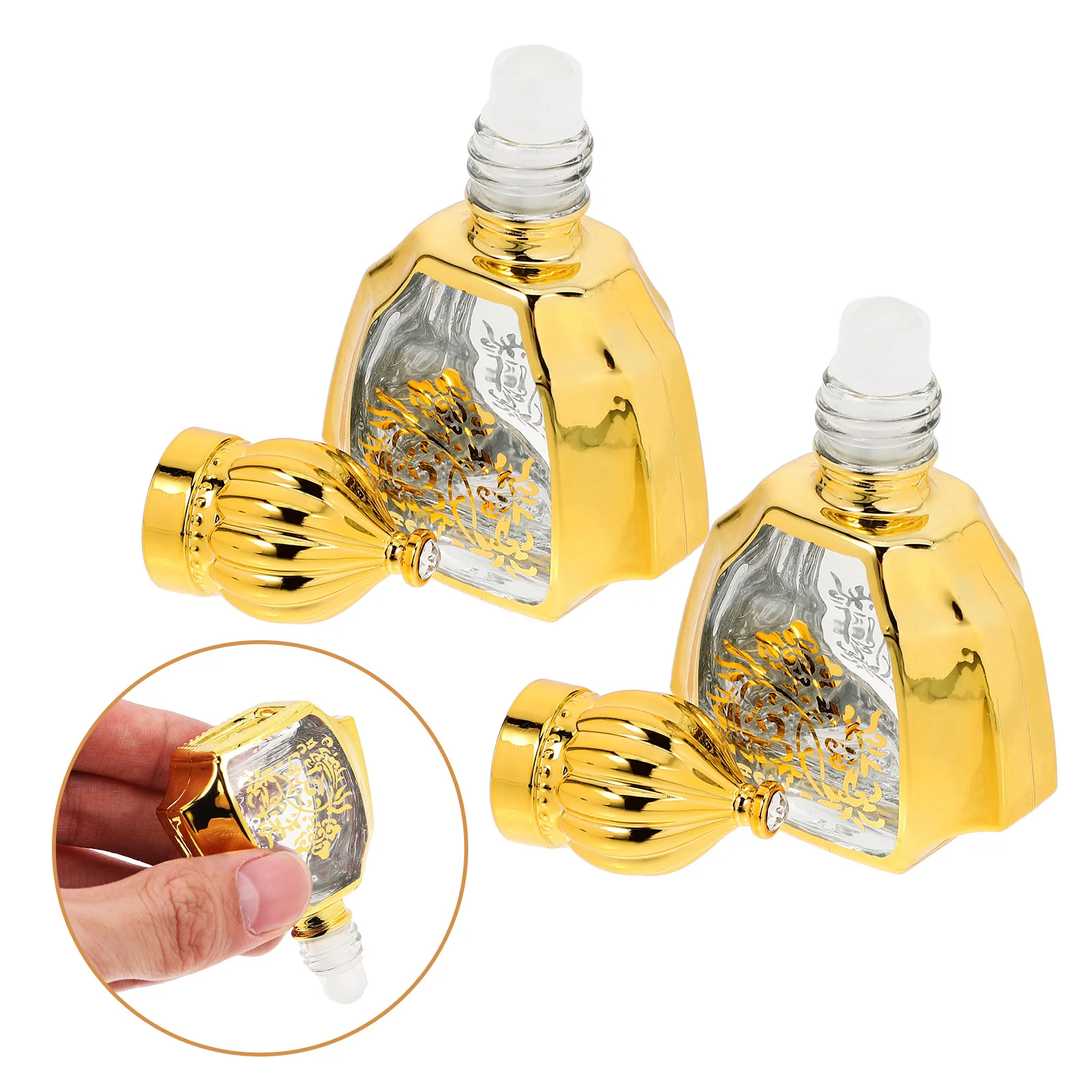 

2pcs Glass Roller Bottles Refillable Portable Perfume Travel Bottle Small Vintage Oil Holder Leakproof Empty