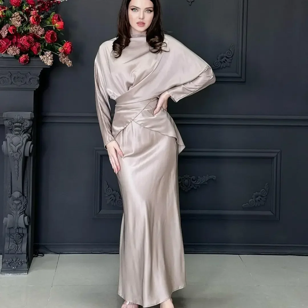 European and American new 2024 fashion suit temperament solid color top long sleeve skirt two-piece set