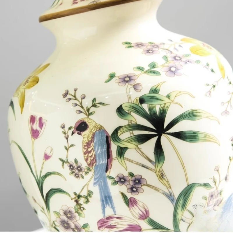 النمط الأمريكي زهرة الطيور مصابيح طاولة سيراميك LED غرفة نوم السرير مطعم غرفة المعيشة دراسة مصمم تركيبات الإضاءة الإبداعية