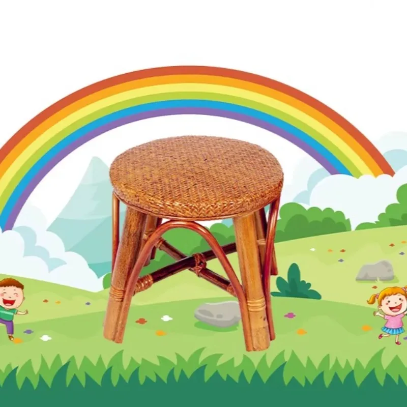 Natural Rattan Woven Stool,Handmade Mushroom Shape Low Seat for Entryway Living Room Bedroom Accent, Cozy Vintage Shoe Changing