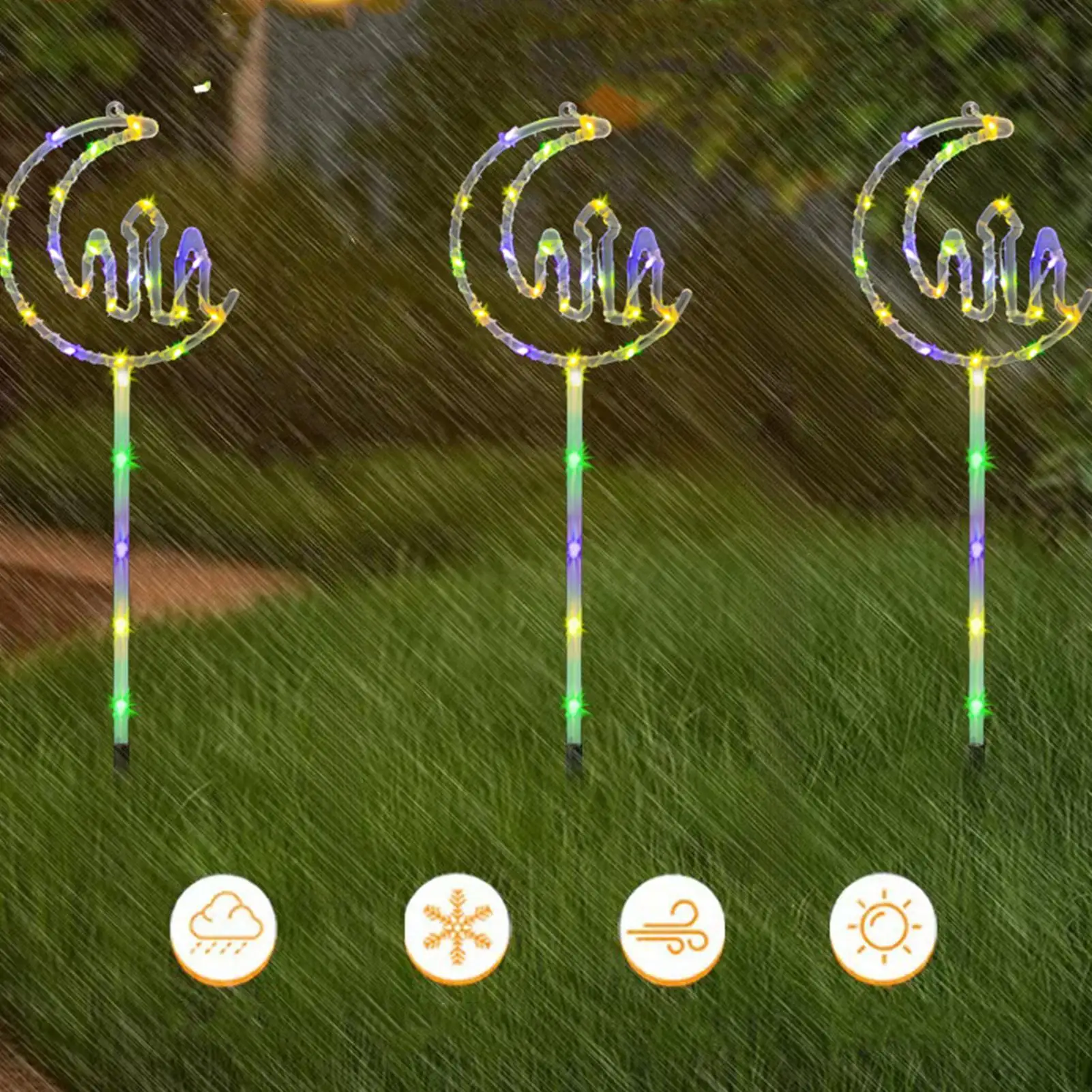 Stake Solar Lights Outdoor Waterproof Moon Star Insert Pathway Lamp Solar Christmas Stake Lights For Valentine Day Holiday
