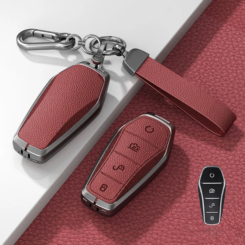 ZInc Alloy+Leather Car Key Case Fob For BYD Atto 3 Song Plus Seal Han EV Dolphin Qin Plus U Dmi Protection Key Cover Accessories