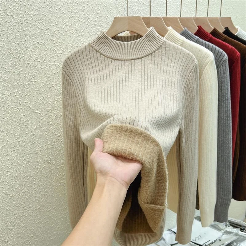 Осень-зима, пуловер с длинными рукавами, модный женский толстый полуводолазка, базовые топы, новые повседневные вязаные свитера, джемпер