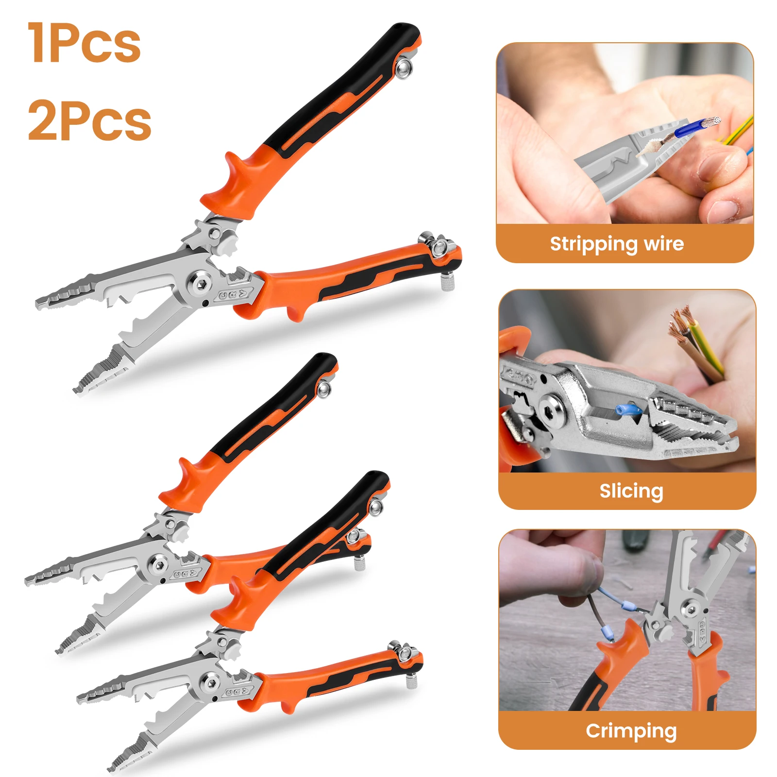 Wire Stripper Alloy Steel Wire Stripping Pliers Non-slip Wire Crimper Stripping Cutting Crimping Deburring Tool for Electrician