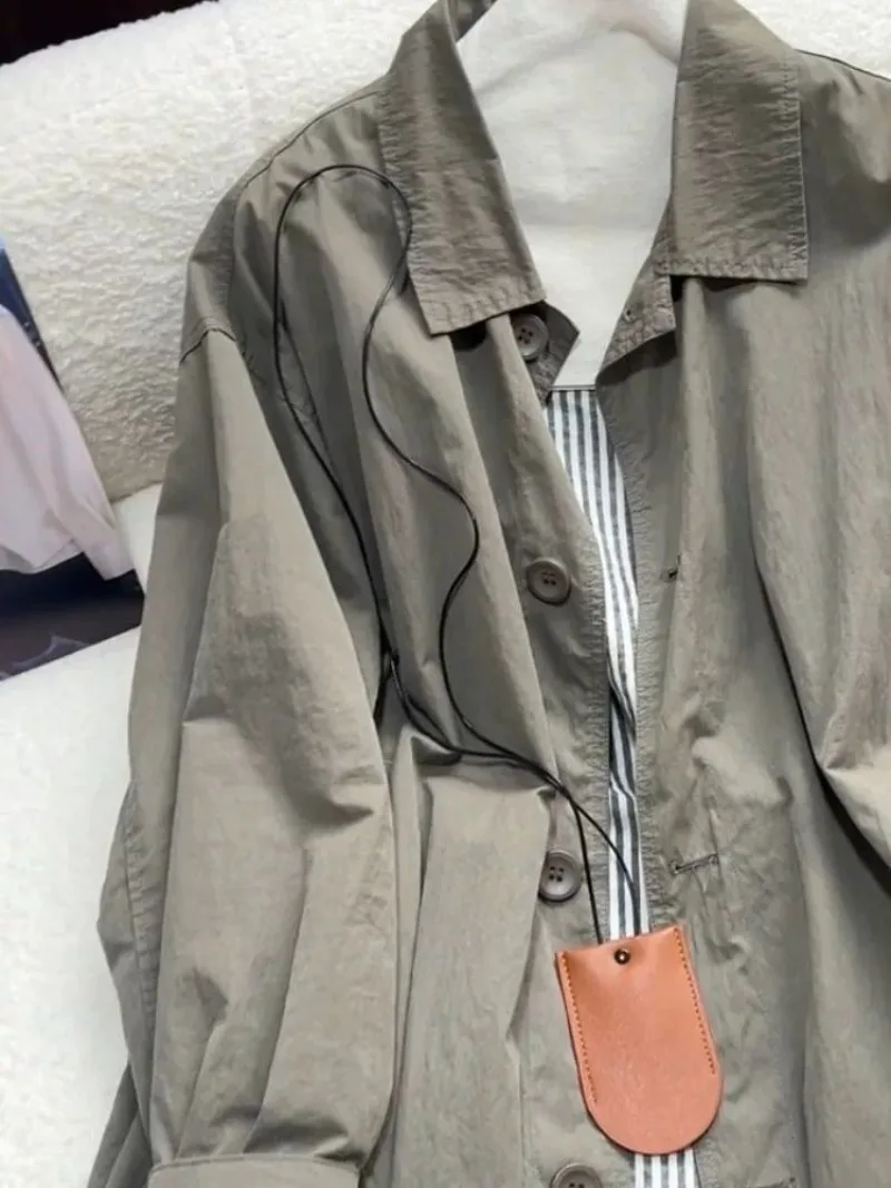 2026 Female New Model Popular This Year, Korean Style, Casual, British Long Style, Gray Green Windbreaker Jacket, Women's Spring