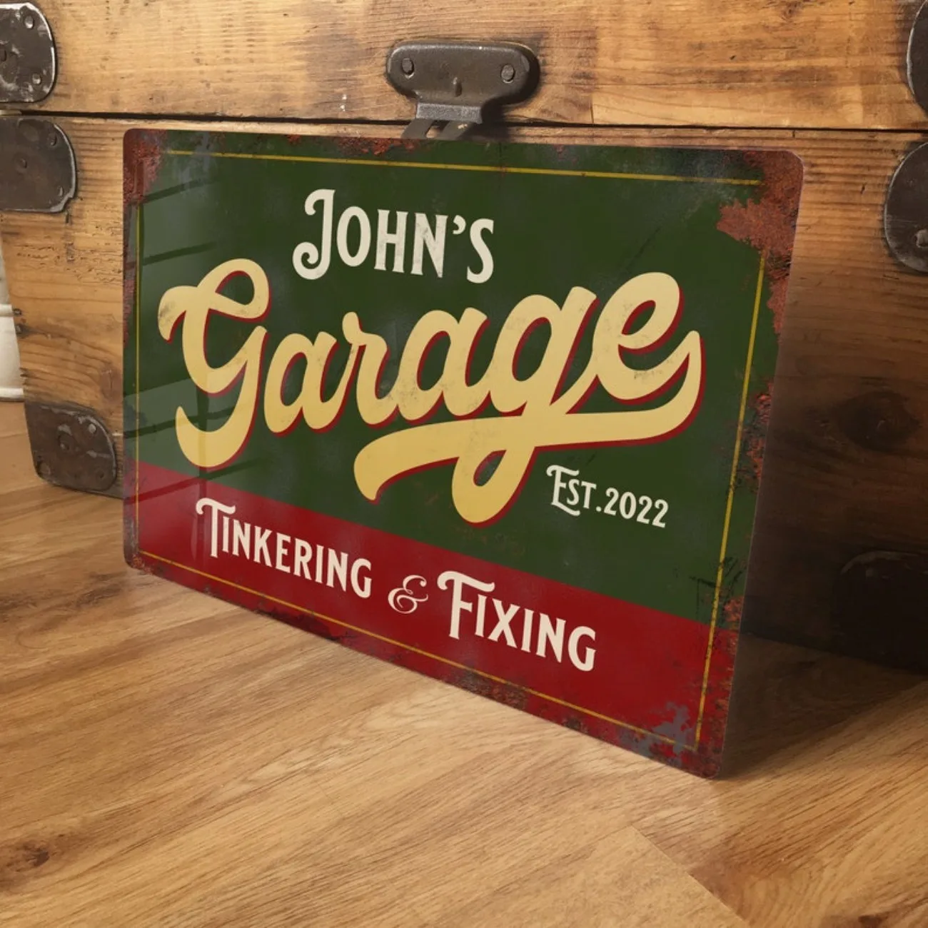 Custom Personalised Garage Metal Sign - Waterproof Aluminium Workshop Decor, Vintage Retro Wall/Door Accessory Plaque.