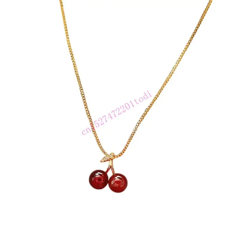 M76B Dainty Red Cherry Charm Metal Chain Countles