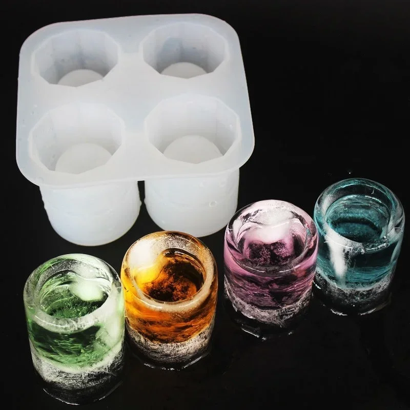 4 Grids Silicone Ice Cube Mold Press Ice Block Maker Creative Round Cup Shape Maker Drinking Tool Ice Cube Maker Mold