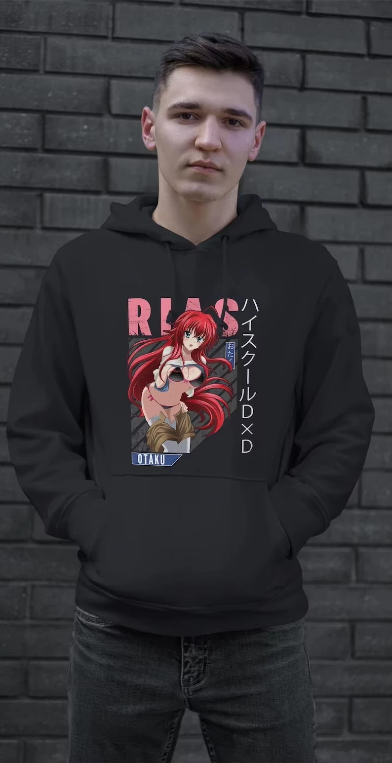 Rias Gremory Black Hoodie & T-Shirt – High School DxD Anime Inspired Apparel – Sizes S-XL, Perfect Gift for Anime Fans