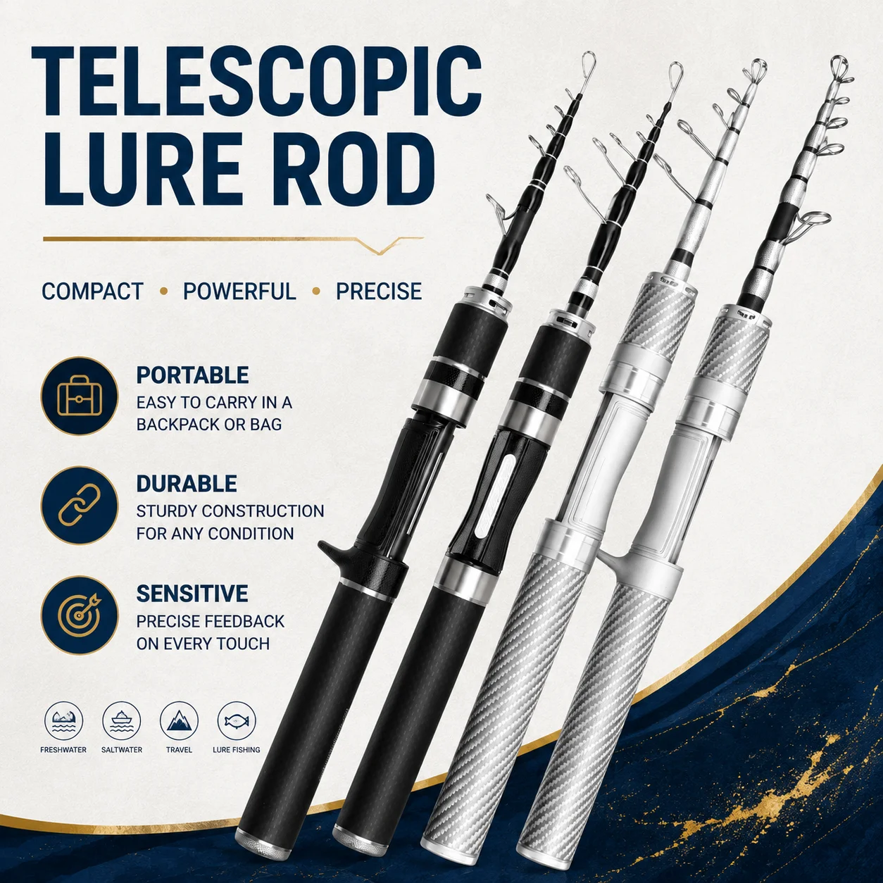 UL Power Lightweight Carbon Fiber Telescopic Fishing Rod Portable Multifunctional Lure & Raft Rod Fresh & Salt Water Compatible