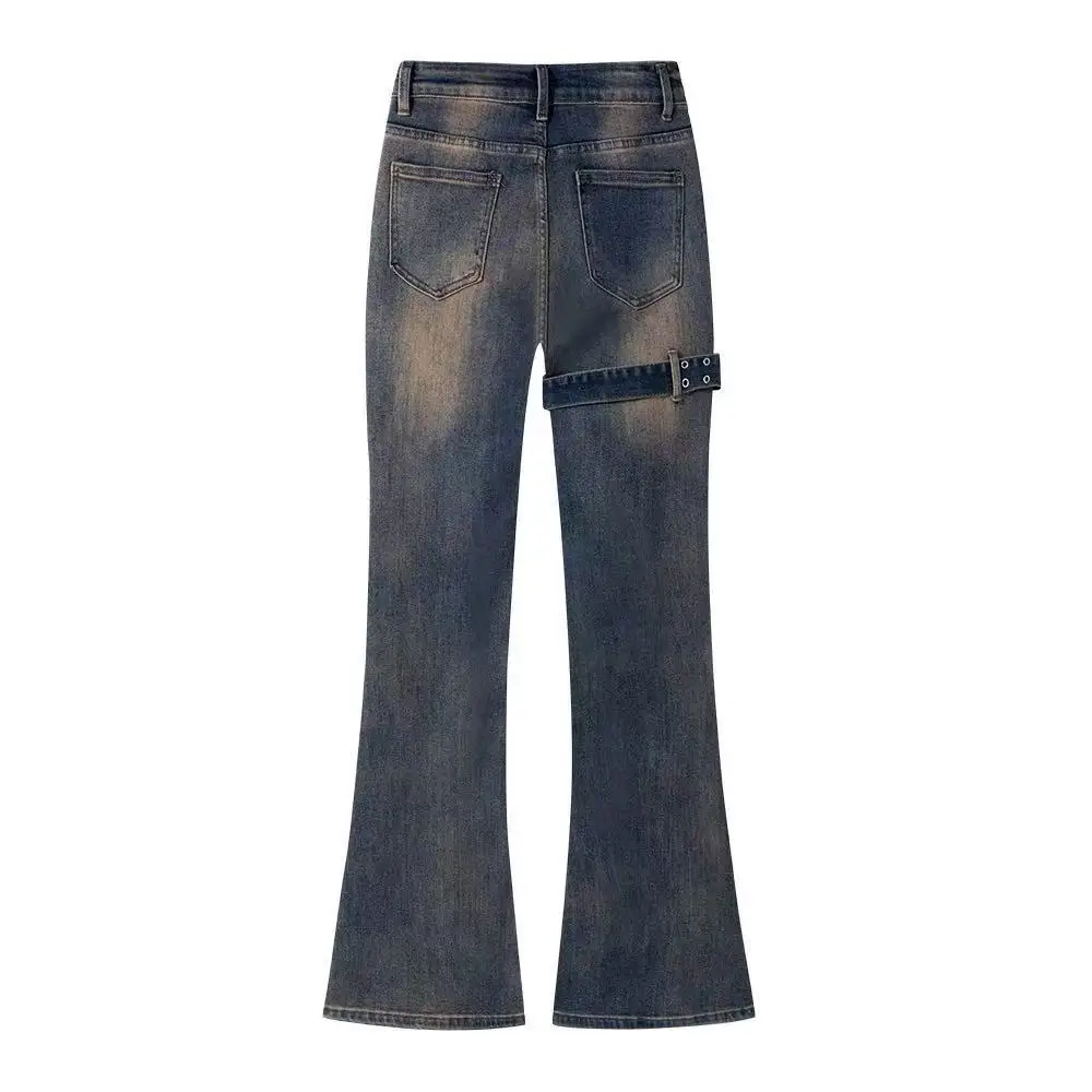 Amerikanische Retro High Street Mutil Taschen Gothic Punk Frauen Cargo Jeans 2025, Herbst Streetwear Vintage Micro Flared Denim Hosen