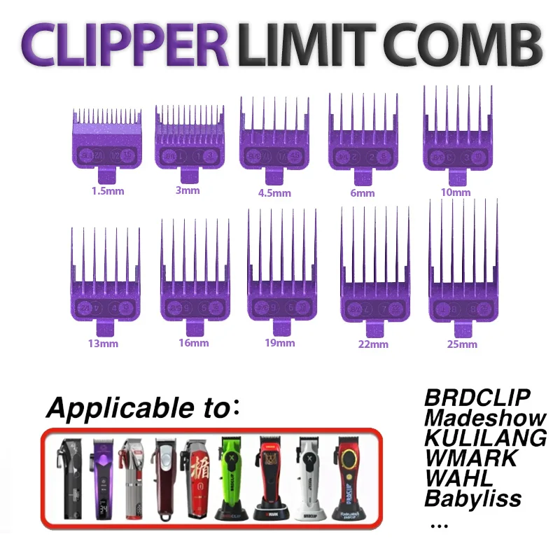 BRDCLIP Purple 10PCS Limit Comb for Men Clippers Accessories Hair Clipper Positioning Comb Hairdressing Tools Tooth Comb Barber