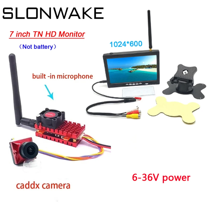 New Microphone Analog Transmitter 2000mW VTX+Caddx Camera 2.1mm Aerial Photography+FPV LCD Monitor HD 1024*600 500cd/m2 Color