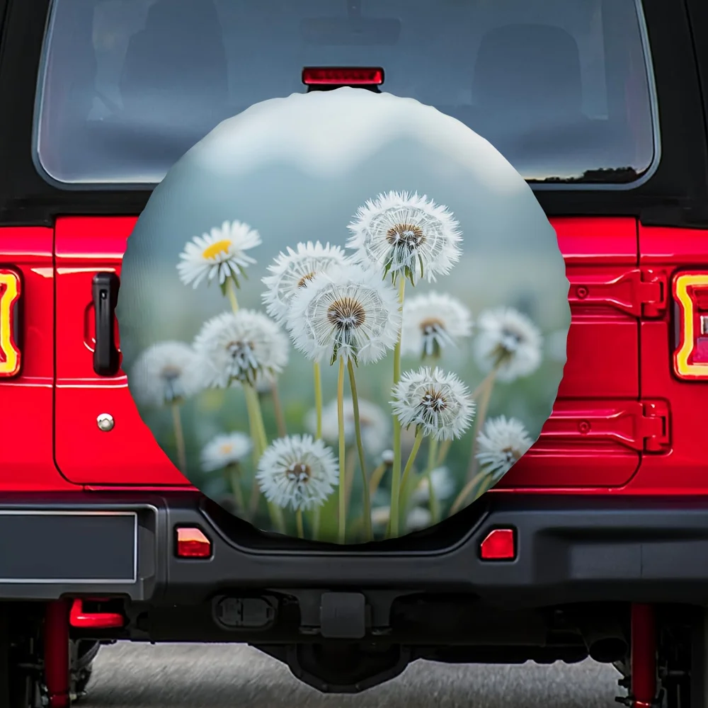 One Piece Of High-Quality 2D Flat Printed Tire Cover Featuring A Dandelion Design, Made Of Polyester, Suitable For RV Tires, And
