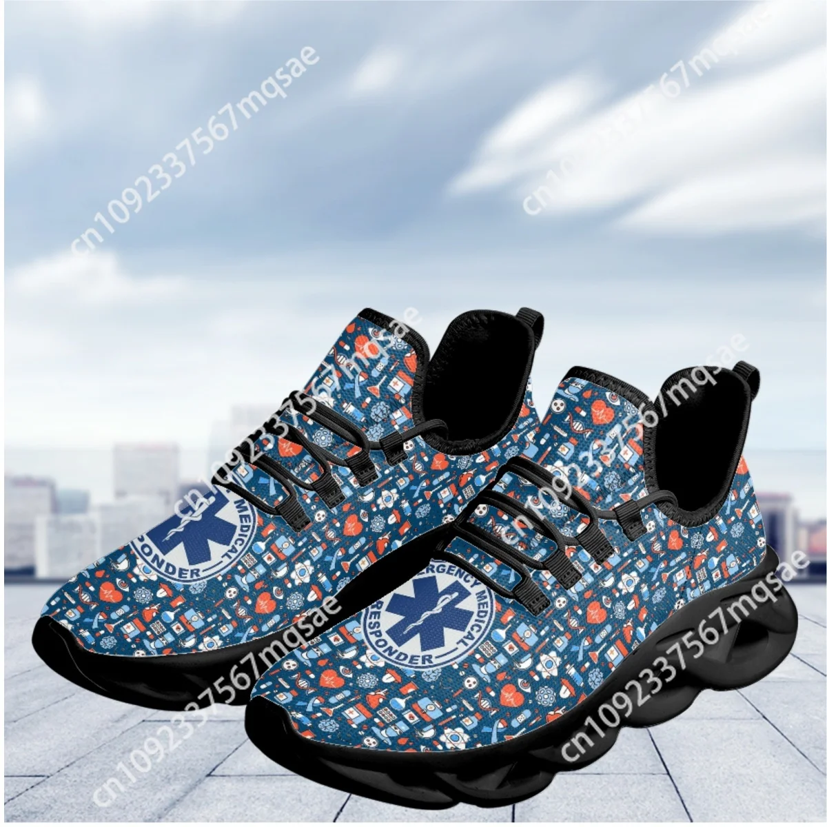 

Fashion Paramedic EMT Print Lace Up Mesh Sneakers Comfortable Lightweight Flat Shoes Casual Outdoor Walking Shoes Footwear