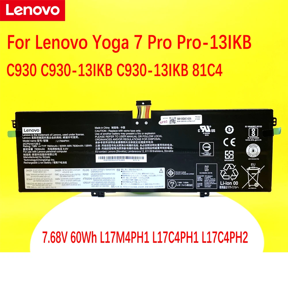 Аккумулятор для ноутбука L17C4PH1 для Lenovo YOGA 7 Pro Pro-13IKB C930 C930-13IKB 81C4 7,68 V 60Wh L17M4PH1 L17C4PH2