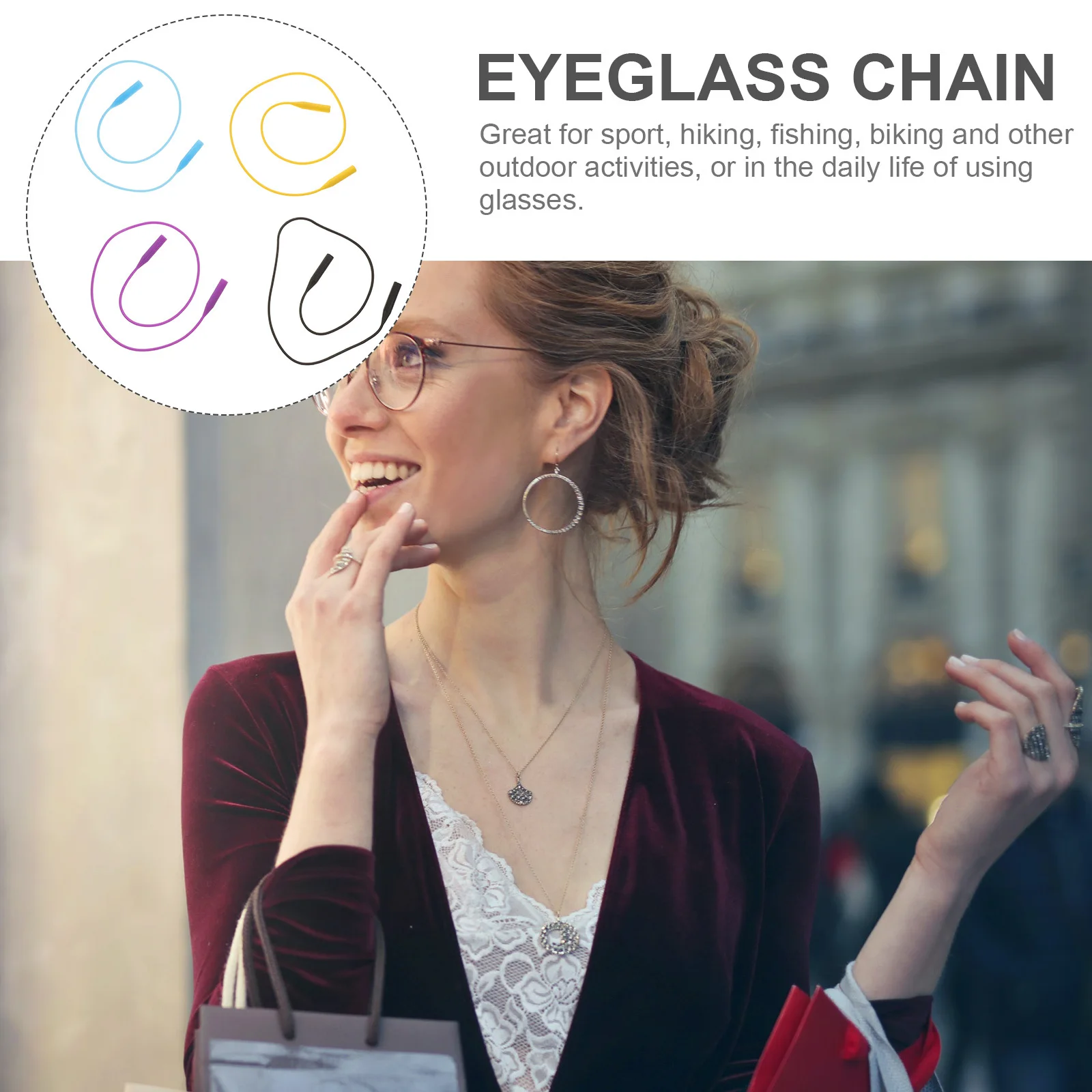 

4Pcs Silicone Non-Slip Eyeglass Chain Sunglass Strap Holder Eyeglass Retainer for Hiking Biking Fishing Outdoor