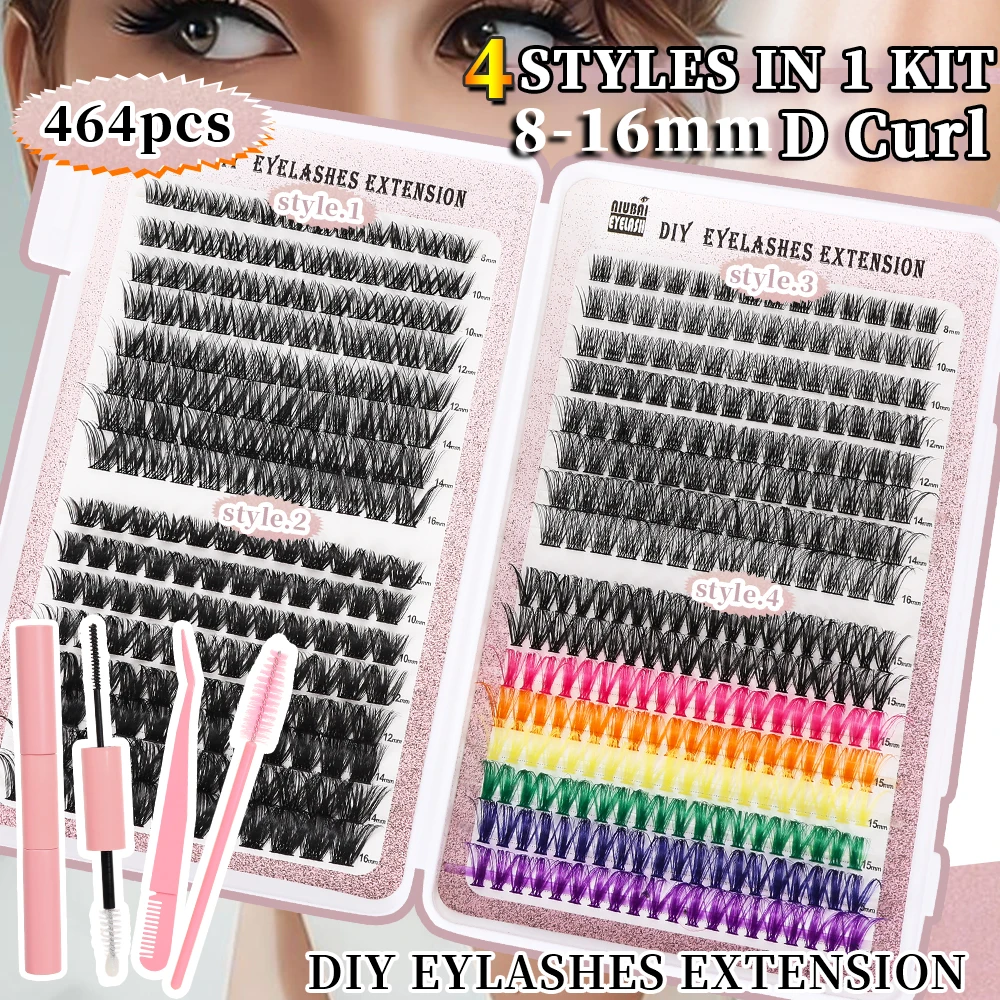 

Набор для наращивания ресниц своими руками, кластеры 464 шт. с тонкими стержнями, комплект ультра кластера ресниц (0,07–30D, смесь 40–10–16 мм)