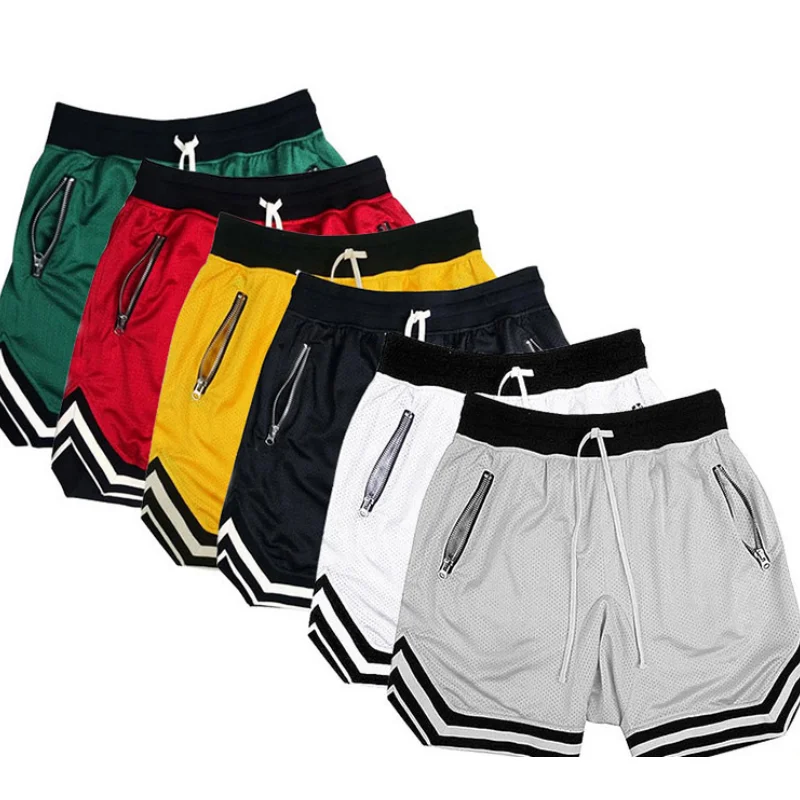 Men's Sports Basketball Shorts for Muscle Fitness Running Training Jogging Capris Breathable Quick Drying Zipper Pants