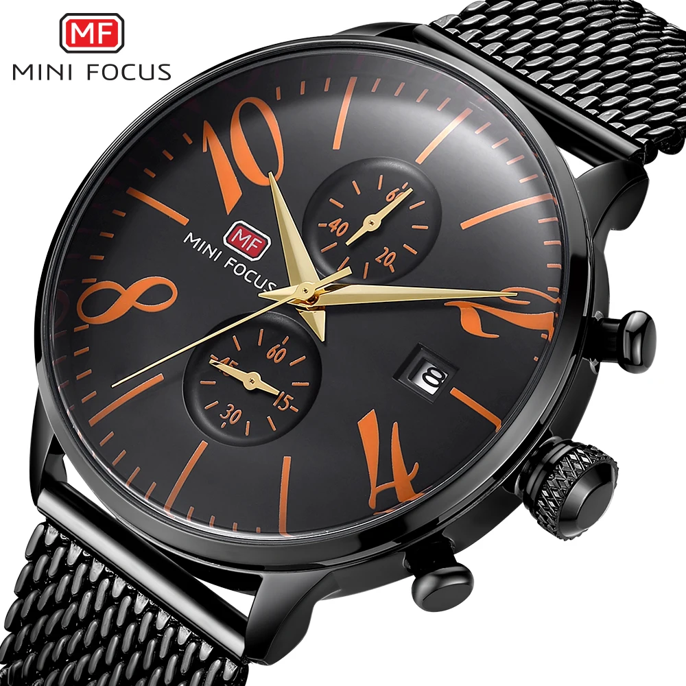 

MINI FOCUS 0135, модные мужские кварцевые часы с календарем, светящийся хронограф, водонепроницаемые элегантные деловые часы для мужчин, reloj hombre