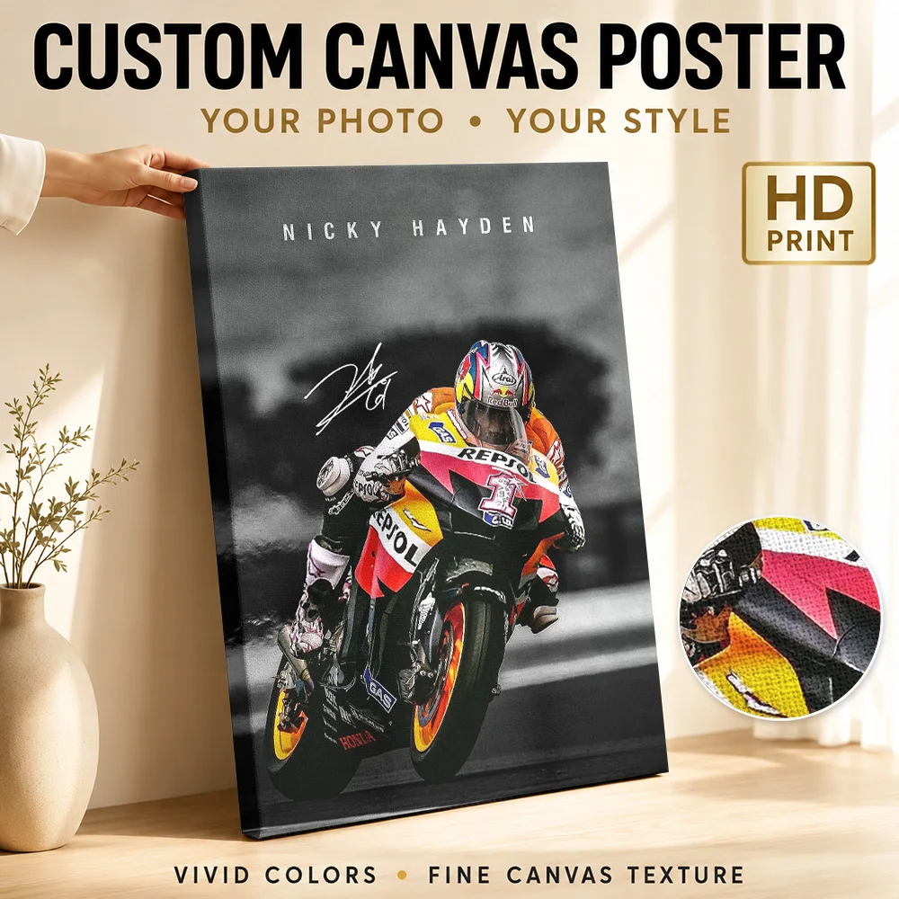 Nicky Hayden MotoGP Canvas Print Poster Modern Motorsport Style Wall Decor With Personalized Photo For Garage Ideal Rider Gift