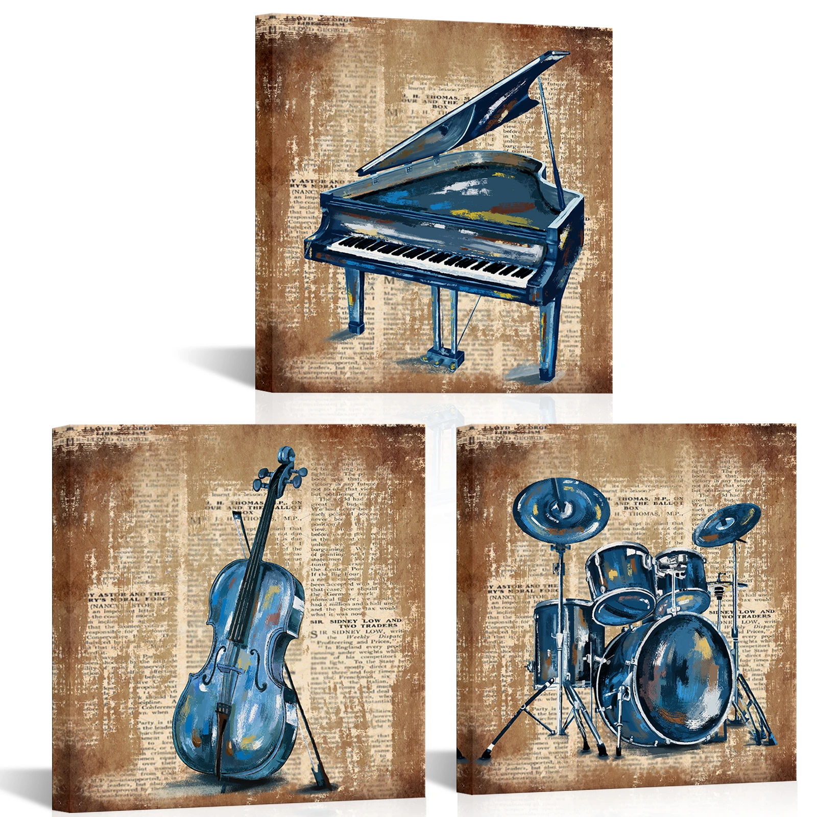 

3 Pieces Musical Instrument Wall Art Poster Piano Guitar Drum Print Canvas Painting Modern Style Picture Living Room Home Decor