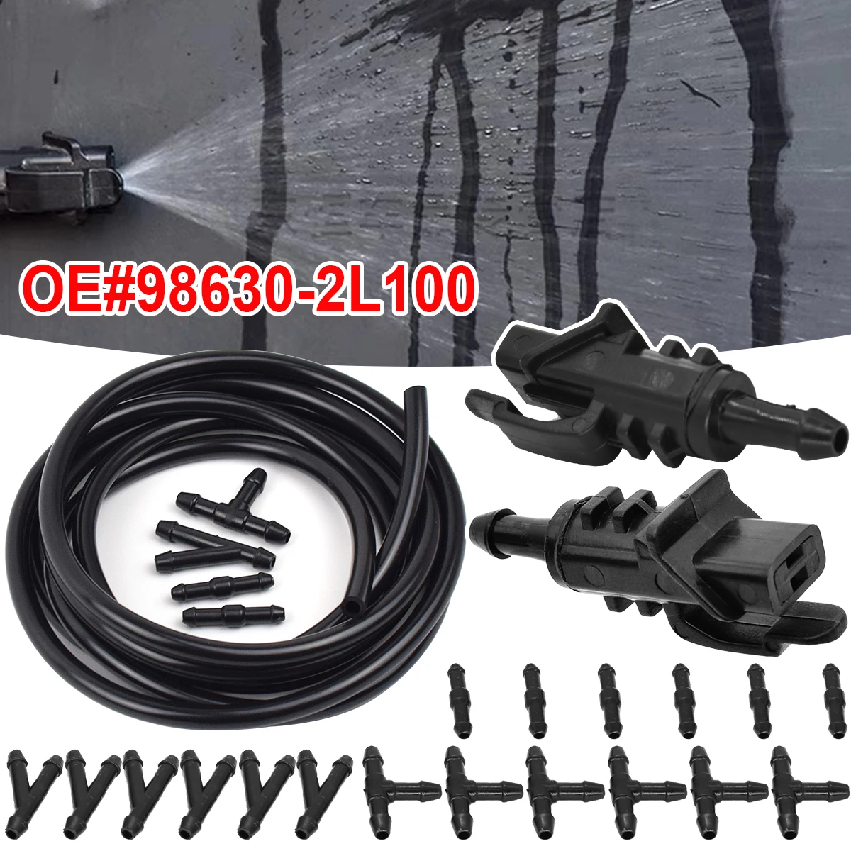 Para hyundai i30 elantra touring mk1 2007-2012 kia 98630-2l100 frente pára-brisa lavadora jato bocal capô do carro pulverizador de água mangueira kit