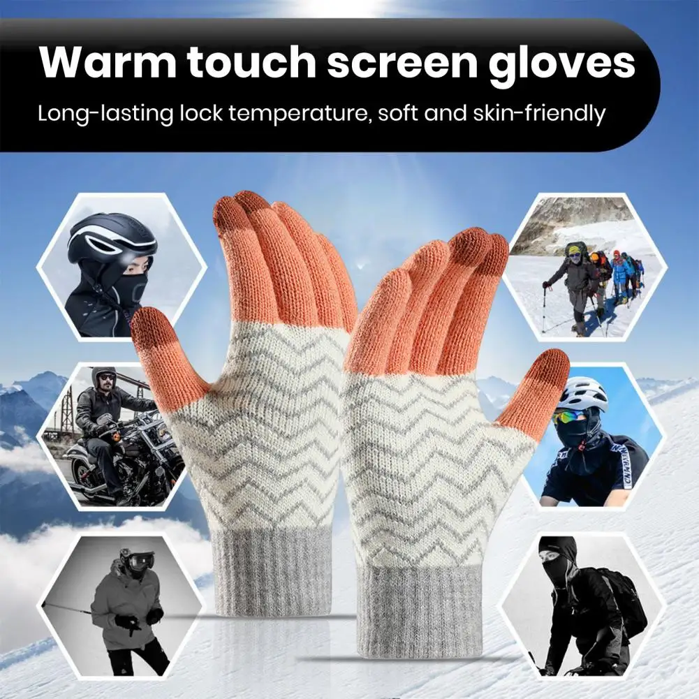 

Knitted Gloves Winter Knitted Gloves Winter Knit Gloves for Men Women Colorful Patchwork Design Plush Lining Touch for Warmth