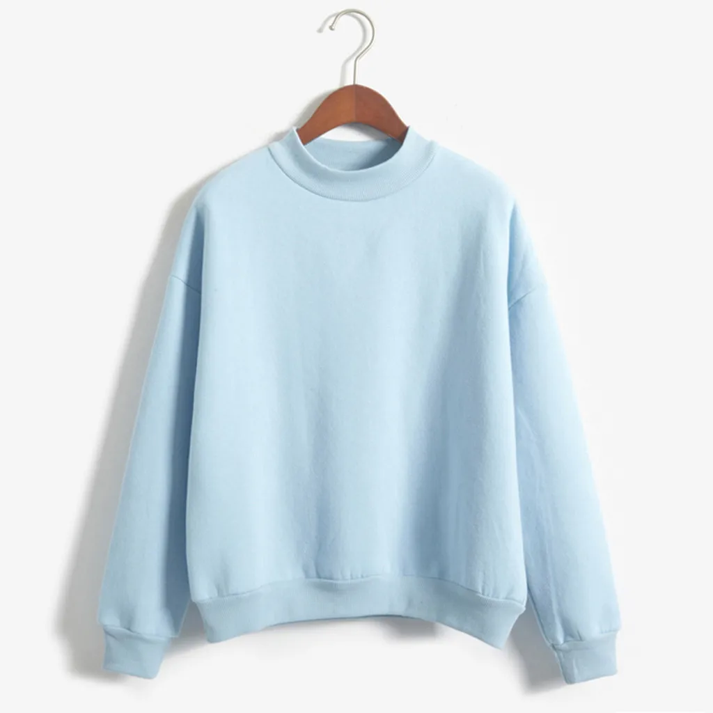 Sweater serbaguna wanita, baju atasan olahraga kasual longgar Turtleneck lengan panjang 2024 Sweater pullover hangat warna Solid