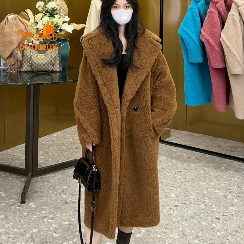 Winter New Long Women Teddy Coat,Fashion Elegant Wool Alpaca Cashmere Jacket Real Fur for Women,Thickened Warm Women Clothing