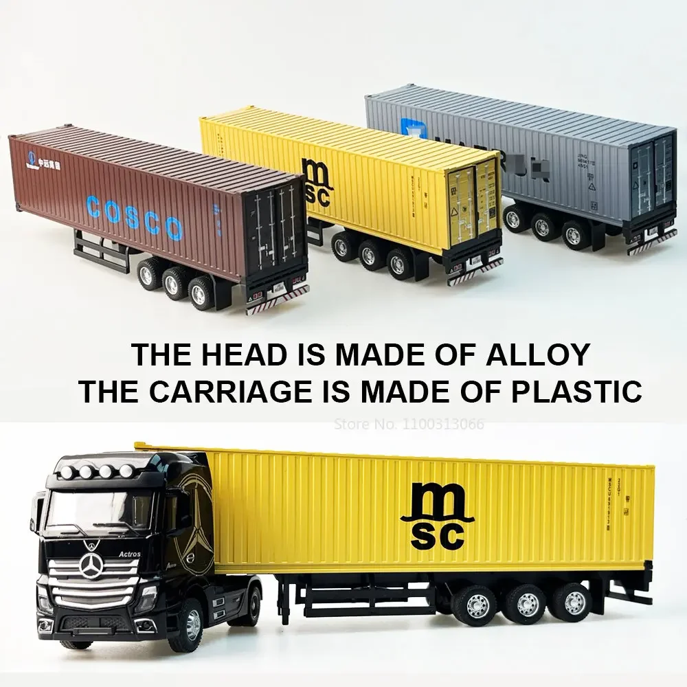 1:50 Large Alloy Diecast Truck Head Model Container Toy Simulation Sound Light Pull Back Engineering Transport Vehicle Kids Gift