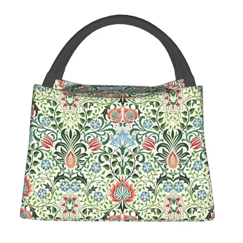 Blue Flower Red Green Floral Swirl And Leaf Insulated Lunch Bags for Women William Morris Portable Food Lunch Box