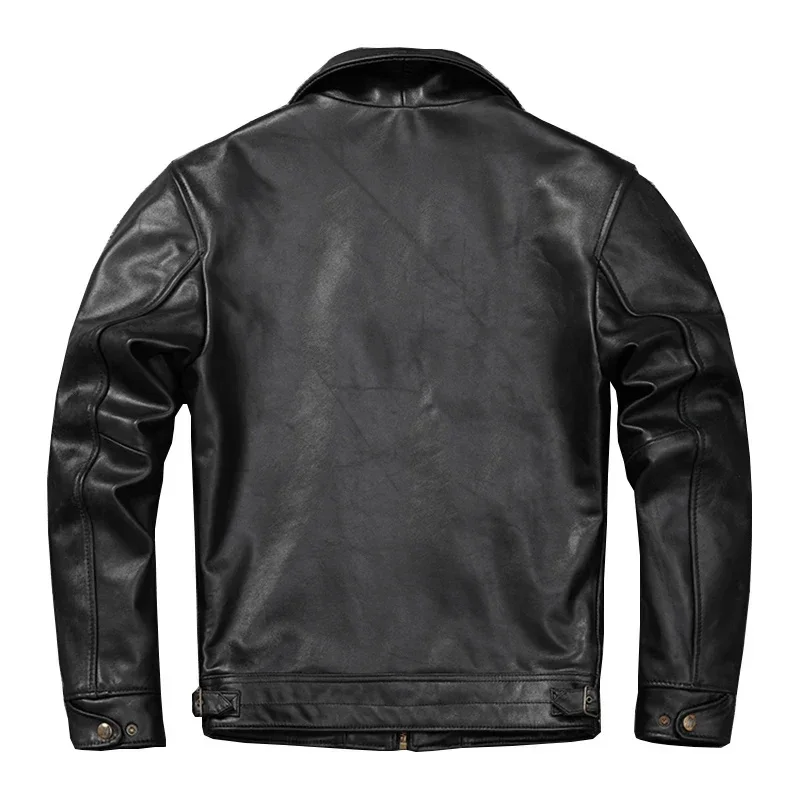 Veste en cuir véritable pour homme, manteau de moto en corium, couche supérieure en cuir de vachette naturel, simple et mince, noir et classique, mode