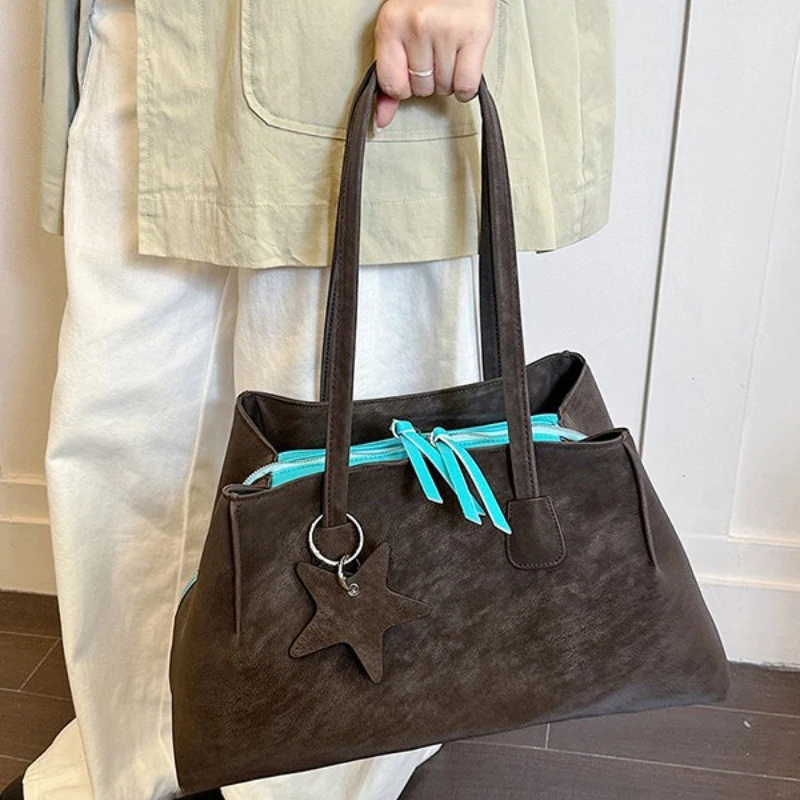 Damen-Tragetasche, mehrschichtige Schultertasche mit großem Fassungsvermögen und Reißverschluss, Damen-Vintage-Handtasche mit mattiertem Finish, ideal für Büro, Pendel und den täglichen Gebrauch, mit Tragegriff. – Detail 21