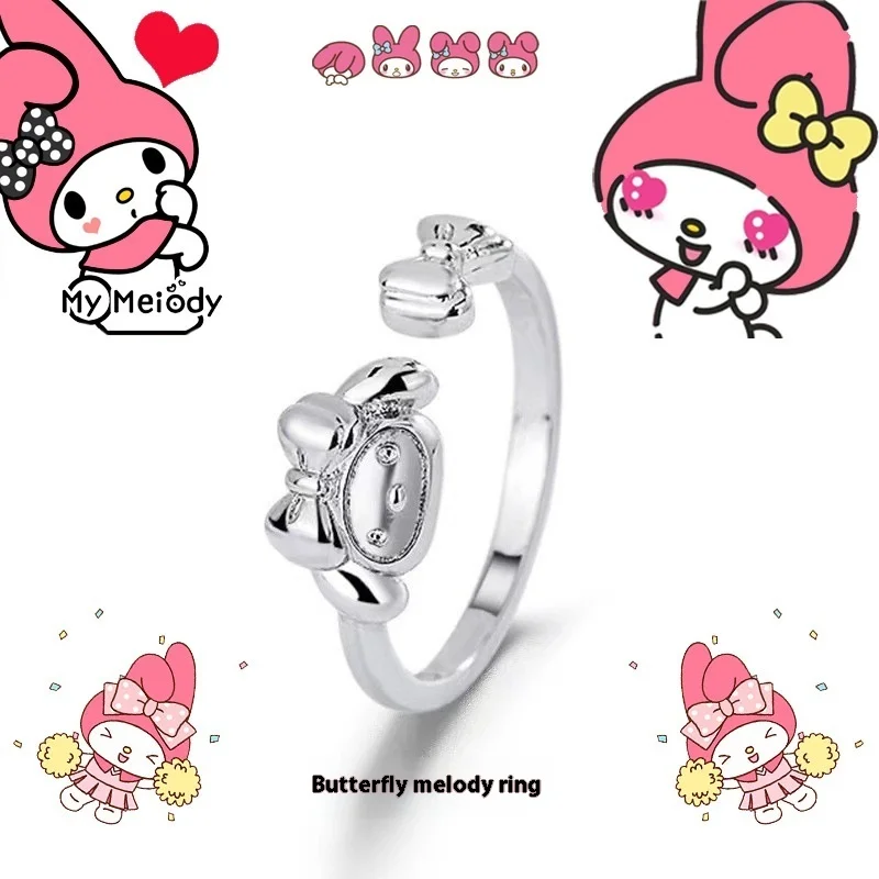 Sanrio Finger Adjustable Rings Hello Kitty Ring For Women Anime Figure Melody Kuromi Cute Gifts For Girls Women Birthday Gift