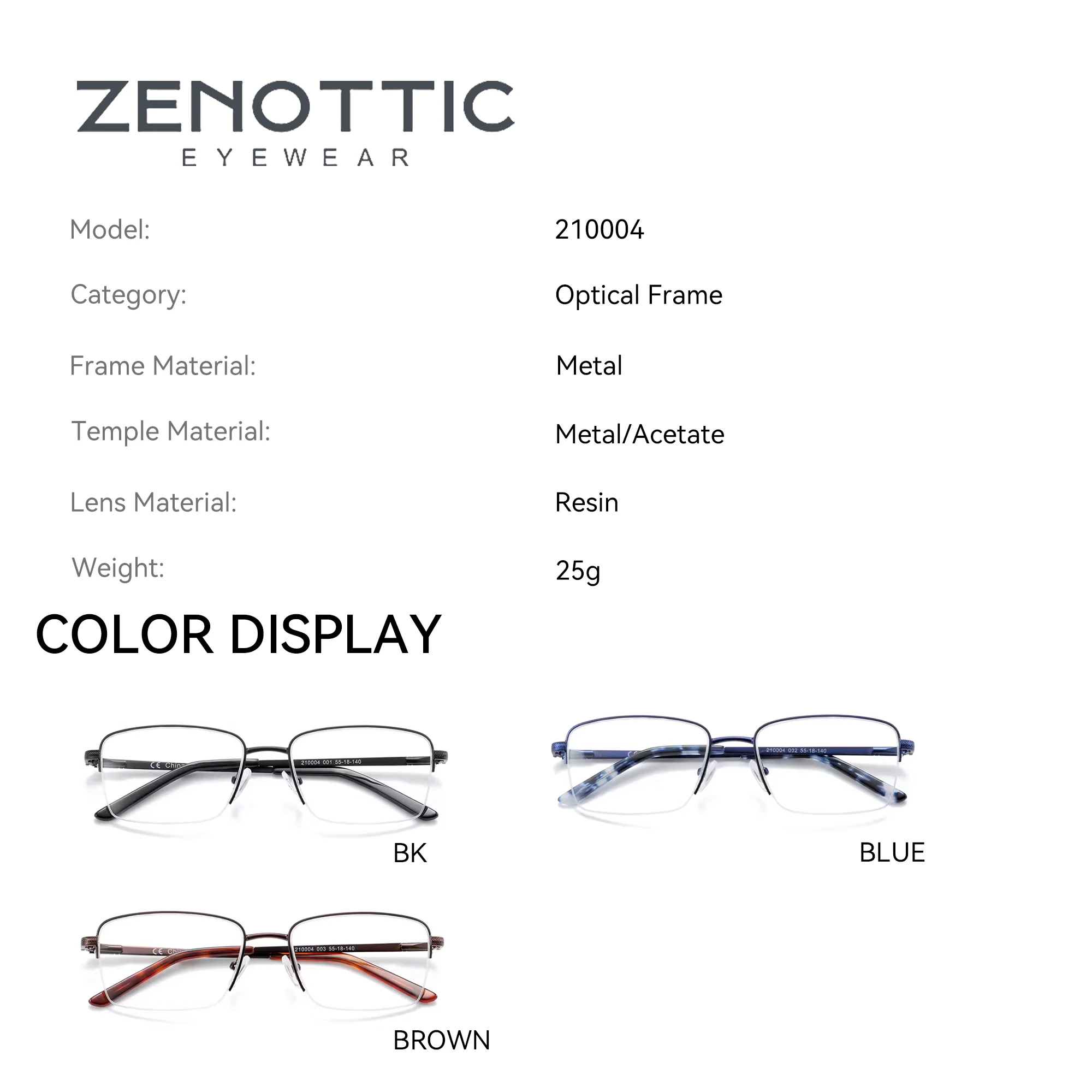ZENOTTIC Square Half-Frame Optical Glasses Mental Frame Eyewear Lightweight Build Non-Prescription Eyeglasses For Men And Women